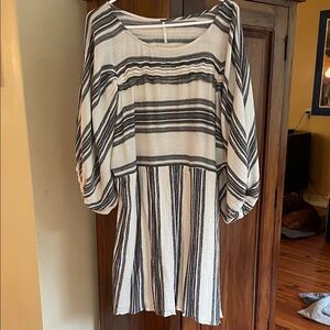 Free People Black and White Striped Long Sleeve Dress